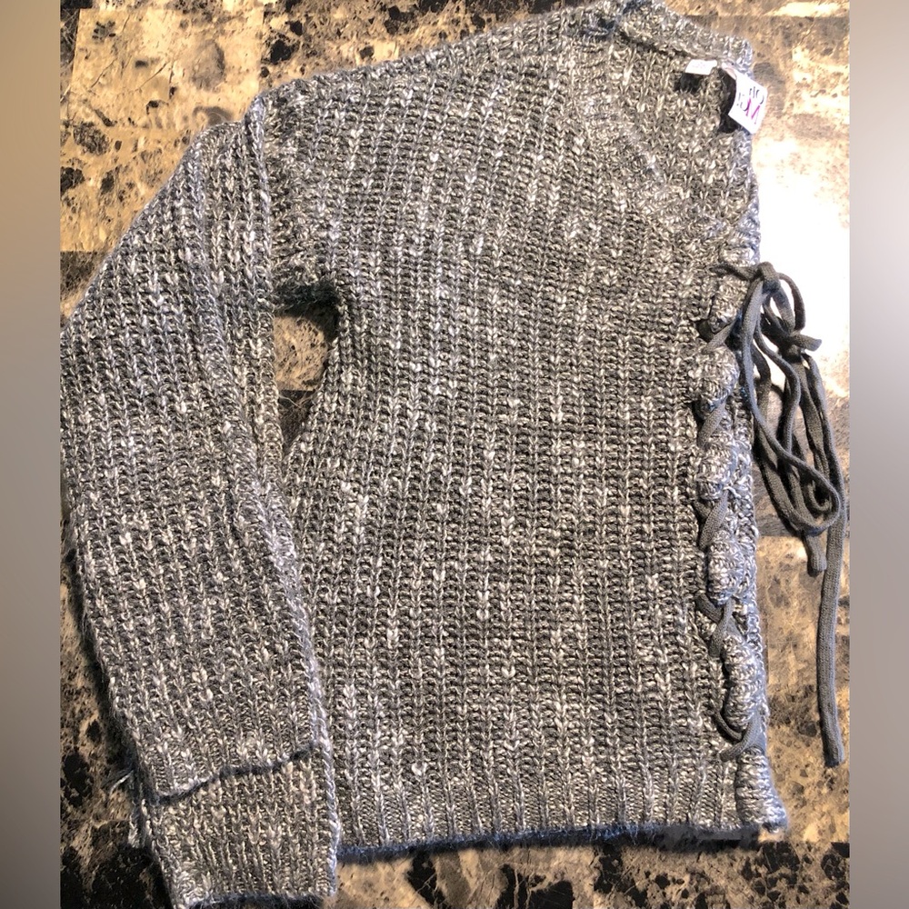 Gray Knit Sweater W/ Adjustable Front Ties